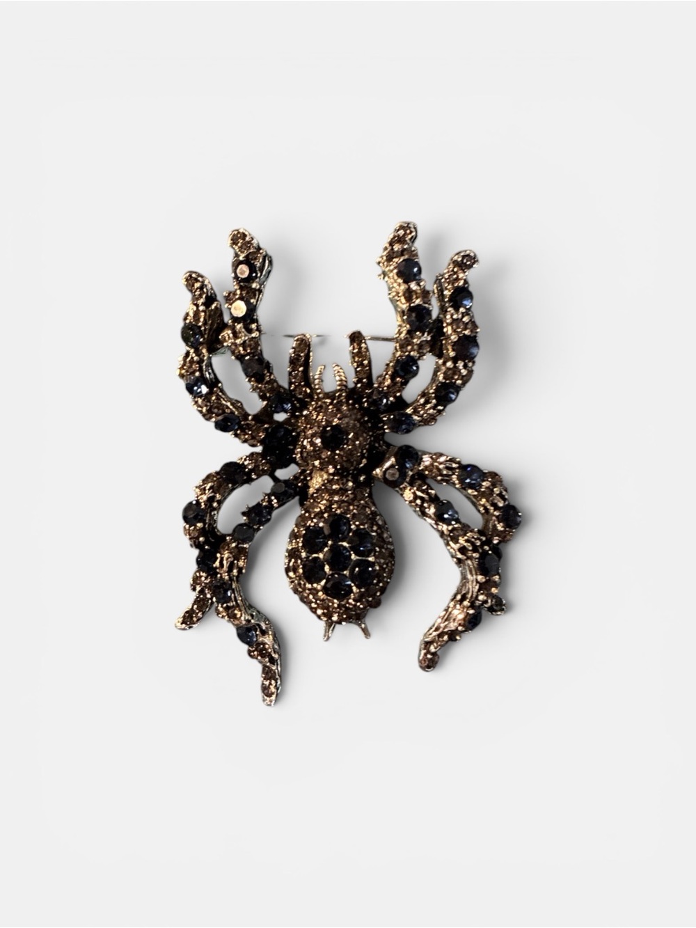 Gold-tone Spider Brooch with Black Crystal Accents